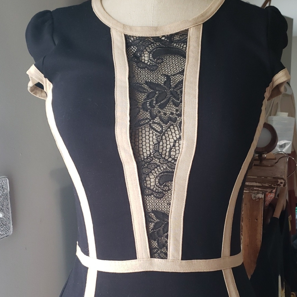 VENUS Black and Tan Long Sleeve Dress